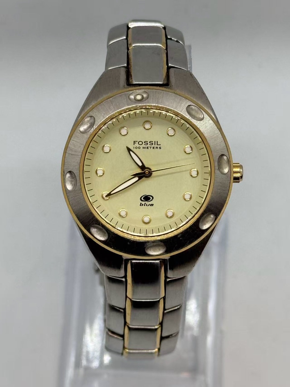 Vintage Fossil Blue Women’s Quartz 100M Two Tone Watch 29mm New Battery Runs